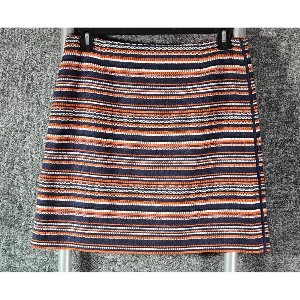 Hobbs London Navy Orange Striped Textured A-Line Mini Skirt US 10 UK 14